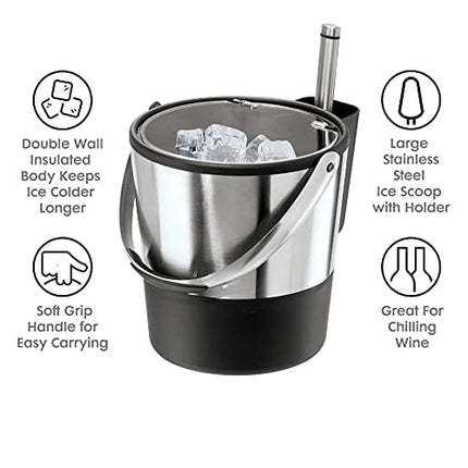 Oggi Insulated Ice Bucket, 4 Quart / 3.8 L, Stainless Steel, Black