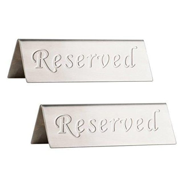 Reserved Sign - Brushed Stainless Steel Free Standing Table Top Compliance Sign - Double Sided - 4.7 by 1.6 Inch - Set of 2 - Silver