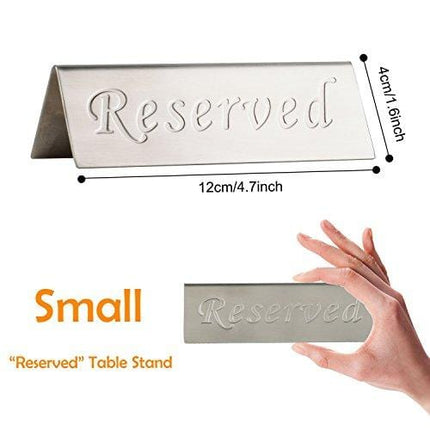 Reserved Sign - Brushed Stainless Steel Free Standing Table Top Compliance Sign - Double Sided - 4.7 by 1.6 Inch - Set of 2 - Silver