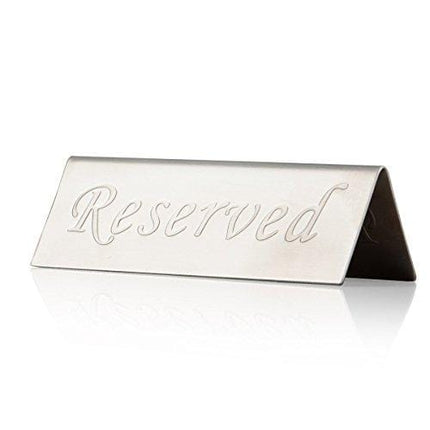 Reserved Sign - Brushed Stainless Steel Free Standing Table Top Compliance Sign - Double Sided - 4.7 by 1.6 Inch - Set of 2 - Silver