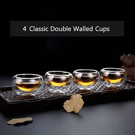 Japanese Sake Sets Include 4 Ochoko Cups +1 Tokkuri Bottle for add ice Refrigeration Sake Pot Dispenser & Double Walled Sake Cups Glass Decanter Carafe Gifts for Sake Lover Party (Crystal Cherry)