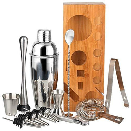 Olebes Bartender Kit, 13-Piece Home Bar Cocktail Shaker Bar Set with Stylish Bamboo Stand, Stainless Steel Bar Tool Set, Great for Home Bartending Kit for Drink Mixing