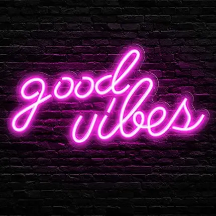 Olekki Pink Good Vibes Neon Sign - Neon Lights for Bedroom, LED Neon Signs for Wall Decor (16.1 x 8.3 inch)
