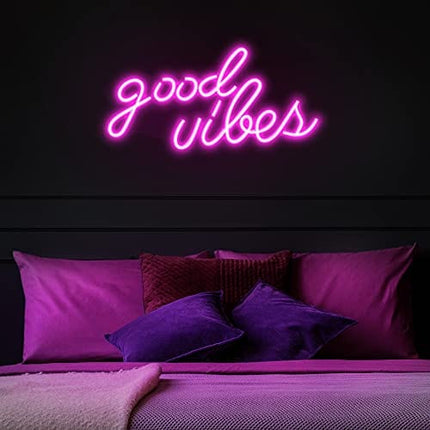 Olekki Pink Good Vibes Neon Sign - Neon Lights for Bedroom, LED Neon Signs for Wall Decor (16.1 x 8.3 inch)