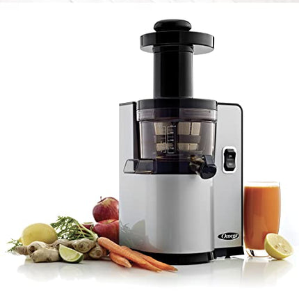 Omega VSJ843QS Juicer Vertical Slow Masticating Juice Extractor 43 RPM Compact Design with Automatic Pulp Ejection, 150-Watt, Silver