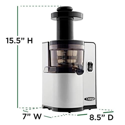 Omega VSJ843QS Juicer Vertical Slow Masticating Juice Extractor 43 RPM Compact Design with Automatic Pulp Ejection, 150-Watt, Silver