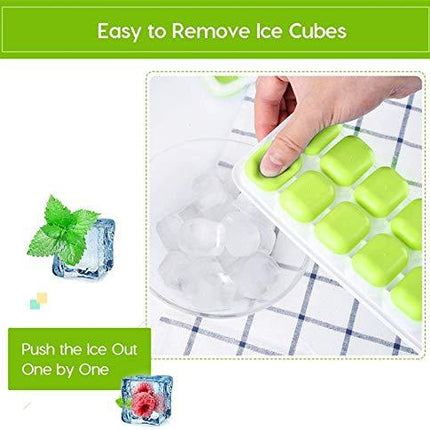 OMORC Cube, Easy-Release Silicone and Flexible 14-Ice Trays with Spill-Resistant Removable Lid, LFGB Certified and BPA Free, 5.Green 2 Pack