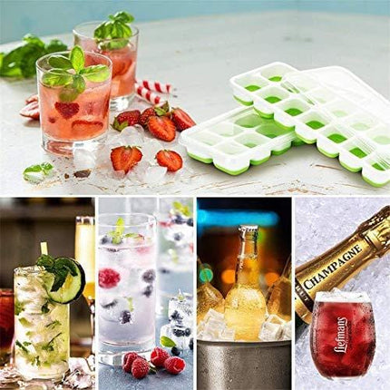 OMORC Cube, Easy-Release Silicone and Flexible 14-Ice Trays with Spill-Resistant Removable Lid, LFGB Certified and BPA Free, 5.Green 2 Pack