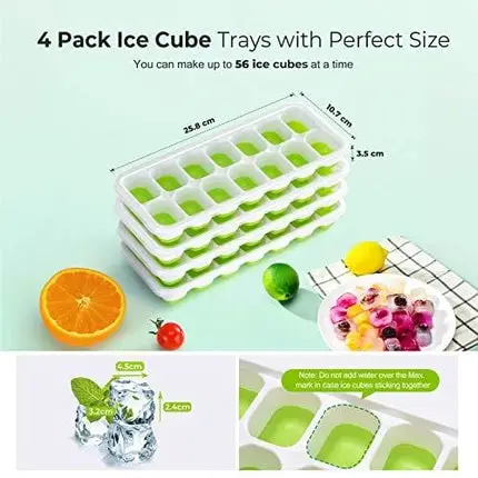 OMorc Ice Cube Trays 4 Pack, Easy-Release Silicone and Flexible 14-Ice Trays with Spill-Resistant Removable Lid, LFGB Certified and BPA Free, Stackable Durable and Dishwasher Safe