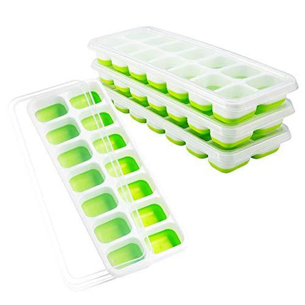 OMorc Ice Cube Trays 4 Pack, Easy-Release Silicone and Flexible 14-Ice Trays with Spill-Resistant Removable Lid, LFGB Certified and BPA Free, Stackable Durable and Dishwasher Safe