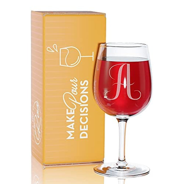 On The Rox Drinks Engraved Wine Glass, 12.75 A-Monogram