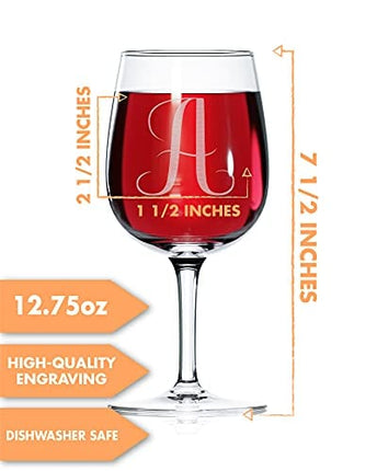 On The Rox Drinks Engraved Wine Glass, 12.75 A-Monogram
