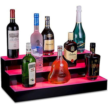 OnDisplay Luxe Acrylic LED Lighted Bar Stage Display - Expandable Glowing Liquor Bottle Shelf (Black, 24")