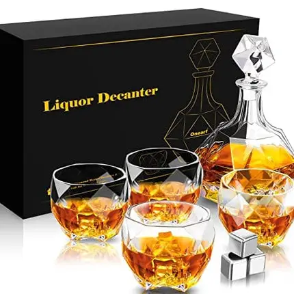 Onearf Whiskey Decanter Sets, 870ml Crystal Liquor Decanter with Whiskey Glasses Set in Magnetic Gift Box, 5 pcs Personalized Bourbon Decanter Set with Stopper for Liquor, Scotch, Bourbon, Brandy