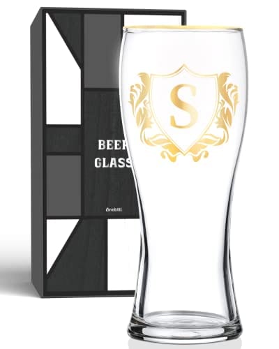 Monogram Beer Glasses for Men (A-Z) 16 oz - Beer Gifts for Men Brother Son Dad Neighbor - Unique Gifts for Him - Personalized Drinking Gift Beer Glass