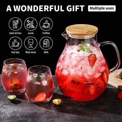 95 Ounce Large Glass Pitcher with Lid and Handle - Heat Resistant Borosilicate Beverage Carafe for Juice and Iced Tea