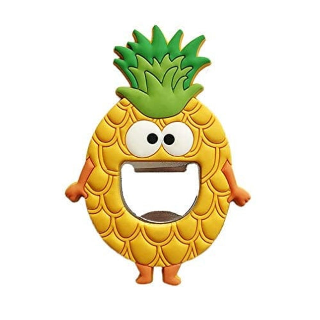 Refrigerator Magnet Silicone Metal Bottle Opener for Beer Coke Bartender Kitchen Barware Metal Novelty Cute Fun Shape (Pineapple)