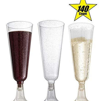 140 pc Plastic Classicware Glass Like Champagne Wedding Parties Toasting Flutes Party Cocktail Cups (Gold Glitter)