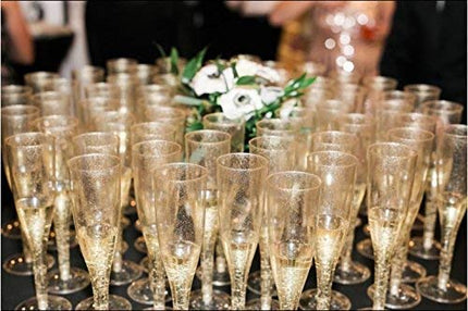 Gold Glitter Plastic Classicware Glass Like Champagne Wedding Parties Toasting Flutes (1 Box = Quantity 30)
