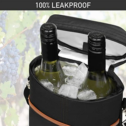 OPUX 2 Bottle Wine Carrier Tote, Insulated Wine Cooler Bag, Leakproof Travel Wine Tote for Picnic Travel BYOB, Padded Portable Wine Bottle Carrier, Gift for Wine Lover Women, Brown