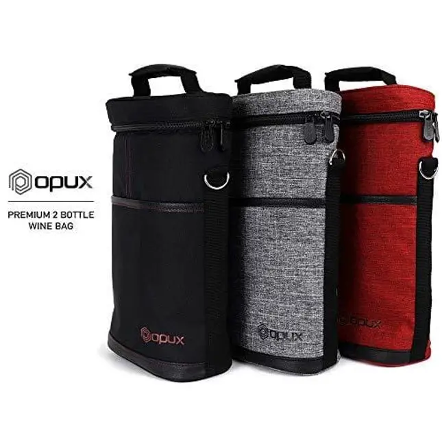 OPUX 2 Bottle Wine Tote Carrier | Insulated Wine Cooler Bag for Travel Picnic BYOB | Portable Wine Carrying Bag, Padded Protection, Shoulder Strap, Corkscrew Opener - Black