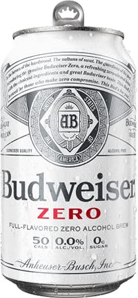 Orchard Hill [Pack of 12] Budweiser Full Flavored Zero Alcohol Brew, 0.00 ALC, NA Non-Alcoholic Beer, 50 Cal, Zero Sugar, Cans, 12 Fl Oz (Pack of 12)