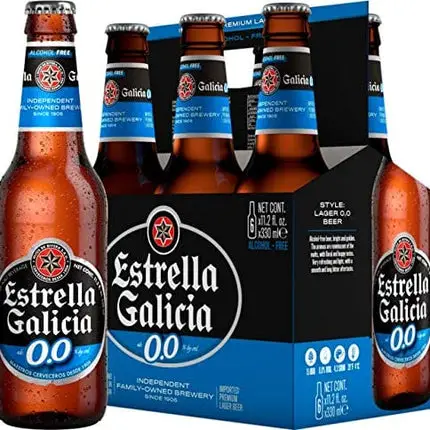 [Pack of 6] Estrella Galicia 0.0% NA Non Alcoholic Beer, Water from A Coruña -12 Fl Oz