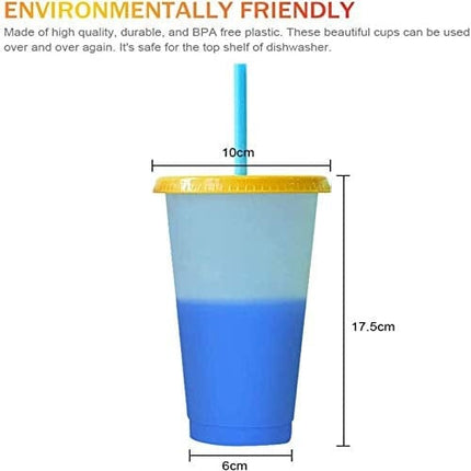 Color Changing Cups, 24 oz 5 Reusable Cups, Lids and Straws BPA Free - Adult Kids Coffee Cup Party Cup [2020 Newest]