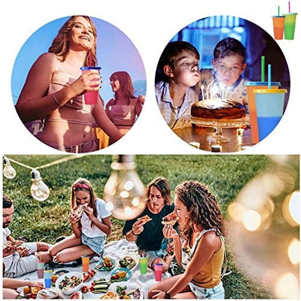 Color Changing Cups, 24 oz 5 Reusable Cups, Lids and Straws BPA Free - Adult Kids Coffee Cup Party Cup [2020 Newest]