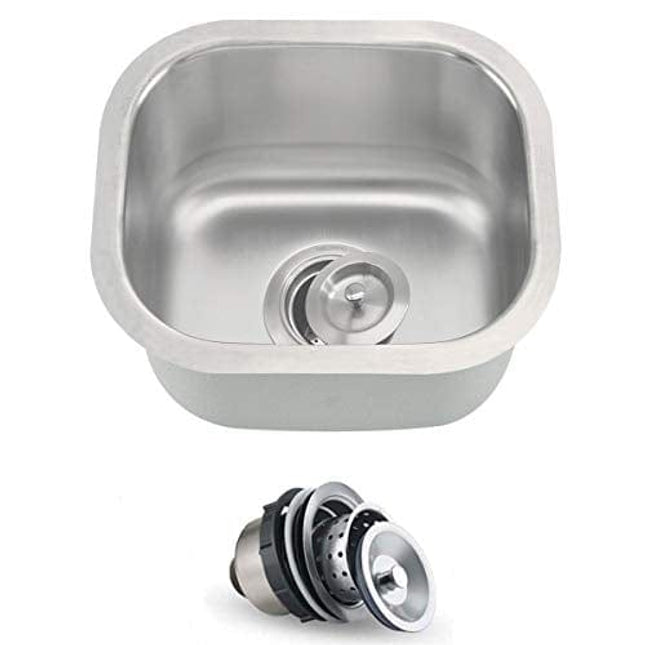 ORLANDO 13 x 13 inch Undermount Single Bowl Stainless Steel 18 Gauge Kitchen Bar Sink With Strainer