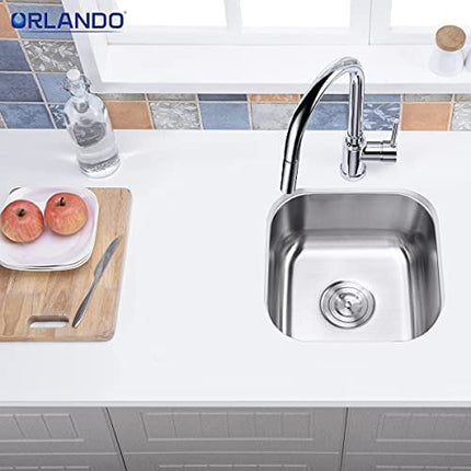 ORLANDO 13 x 13 inch Undermount Single Bowl Stainless Steel 18 Gauge Kitchen Bar Sink With Strainer