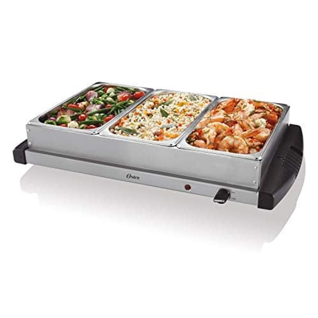 Oster Buffet Server Warming Tray | Triple Tray, 2.5 Quart, Stainless Steel