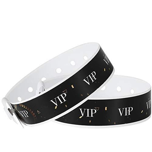 Ouchan Plastic Black VIP Wristbands - 100 Pack Vinyl Wristbands for Events Party Event Wristbands