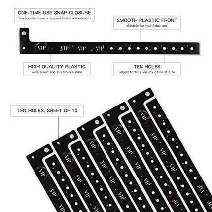 Ouchan Plastic Black VIP Wristbands - 100 Pack Vinyl Wristbands for Events Party Event Wristbands