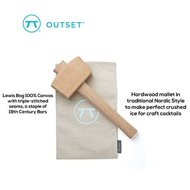 Outset Professional Lewis Bag and Ice Mallet Bartender Kit, 2 Piece Set, Beechwood