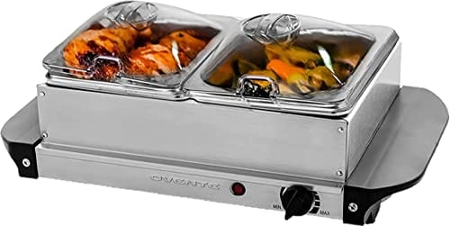 Ovente Electric Buffet Server Tray, Two Stainless Steel 1L Warming Pan,  150W, Silver (FW152S)