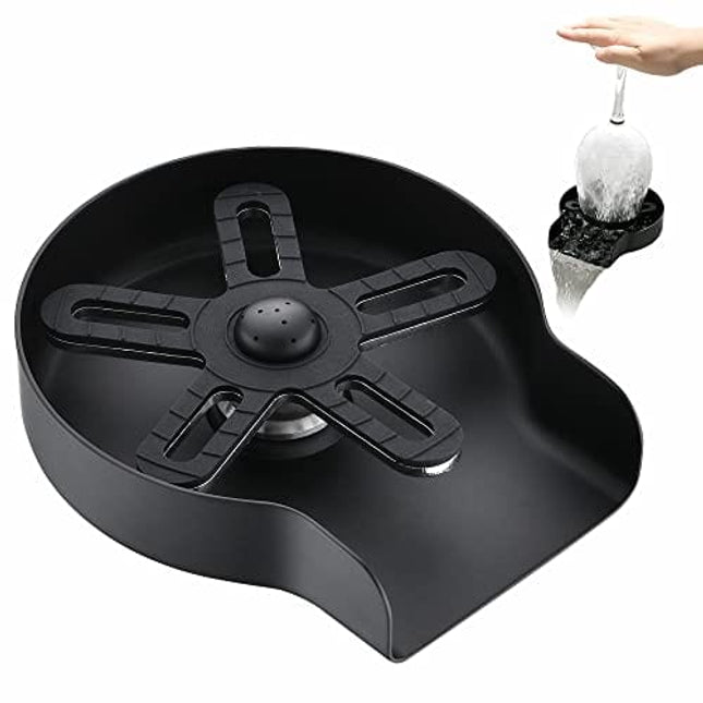 OWOFAN Glass Rinser for Kitchen Sinks Glass Cup Bottle Washer Cleaner for Home Bar Glass Rinser Kitchen Sink Accessories Stainless Steel Black