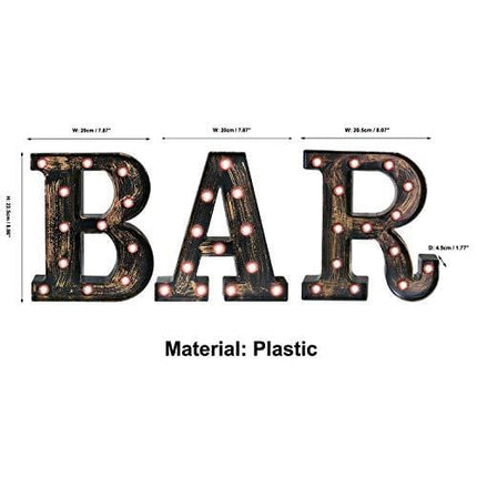 Light Up BAR Sign, LED Vintage Letters Home Decor Name Signs – Illuminated Marquee Letter Sign Lights – Battery Operated – Lighted Accessories & Decorations