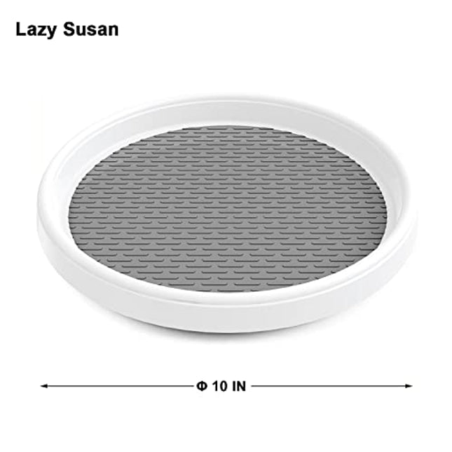Pretireno Lazy Susan Turntable 2 Pack , Non-Skid Lazy Susan Organizer 10 Inch for Cabinet, Pantry, Kitchen, Countertop, Vanity Display Stand White/Gray