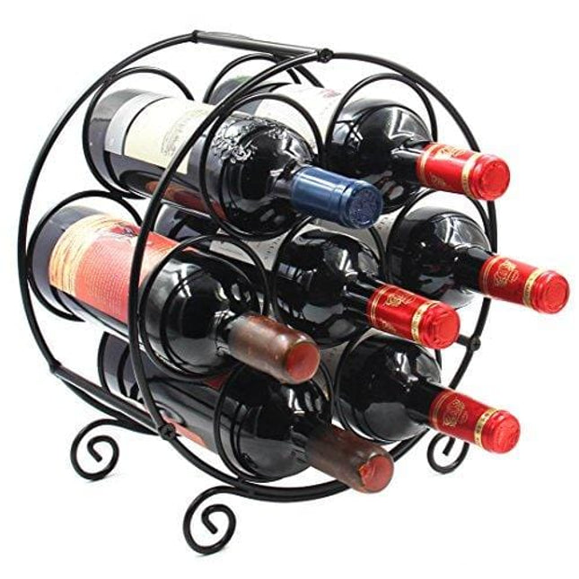 PAG 7 Bottles Free Standing Countertop Metal Wine Rack Tabletop Wine Storage Holders Stands, Black