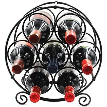 PAG 7 Bottles Free Standing Countertop Metal Wine Rack Tabletop Wine Storage Holders Stands, Black