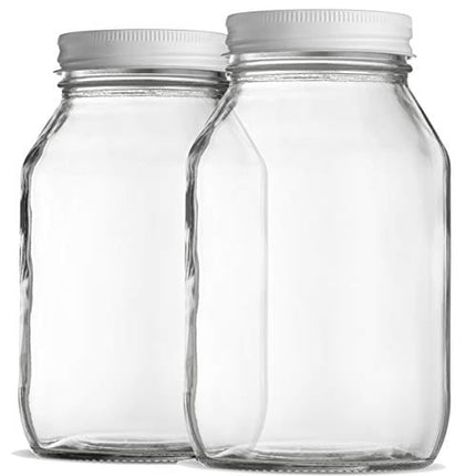Glass Mason Jars 32 Ounce 1 Quart Regular Mouth, Metal Airtight Lid, USDA Approved Dishwasher Safe USA Made Pickling, Preserving, Canning Jar, Dry Food Storage, Craft Storage, Decorating Jar (2 Pack)