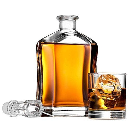 Paksh Capitol Glass Decanter with Airtight Geometric Stopper - Whiskey Decanter for Wine, Bourbon, Brandy, Liquor, Juice, Water, Mouthwash. Italian Glass | 23.75 oz