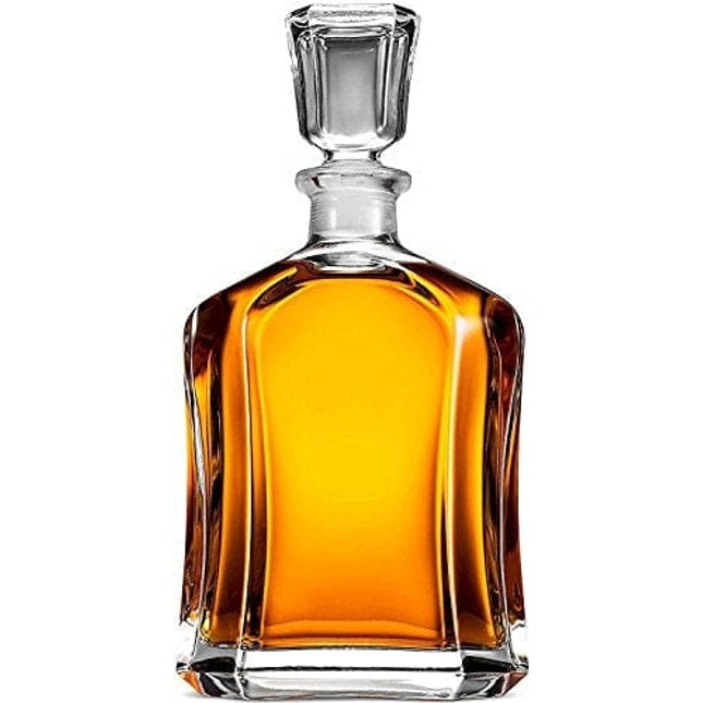 Paksh Capitol Glass Decanter with Airtight Geometric Stopper - Whiskey Decanter for Wine, Bourbon, Brandy, Liquor, Juice, Water, Mouthwash. Italian Glass | 23.75 oz
