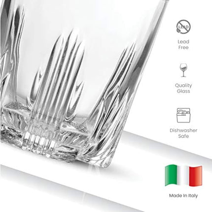 Paksh Novelty 7-Piece Italian Crafted Glass Decanter & Whisky Glasses Set, Elegant Whiskey Decanter with Ornate Stopper and 6 Exquisite Cocktail Glasses