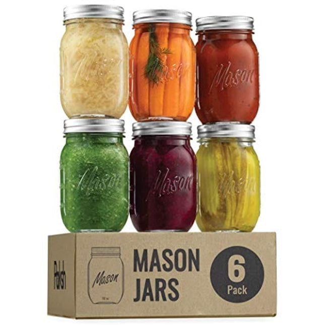 Paksh Novelty Mason Jars 16 oz - 6-Pack Regular Mouth Glass Jars with Lid & Seal Bands - Airtight Container for Pickling, Canning, Candles, Home Decor, Overnight Oats, Fruit Preserves, Jam or Jelly
