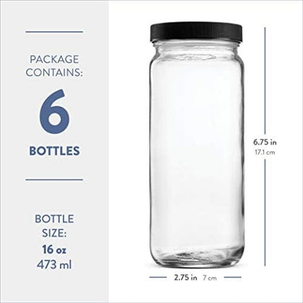 Travel Glass Drinking Bottle Mason Jar 16 Ounce [12-Pack] Plastic Airtight Lids, Reusable Glass Water Bottle for Juicing, Smoothies, Kombucha, Tea, Milk Bottles, Homemade Beverages Bottle,
