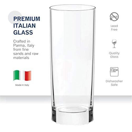Advanced Mixology Italian Highball Glasses [Set of 6] Clear Heavy Base Tall Bar Glass - Drinking Glasses for Water, Juice, Beer, Wine, Whiskey, and Cocktails | 13 Ounce Cups