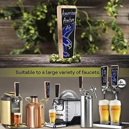 Beer Tap Handle and Two Liquid Chalk Markers Set - Wooden Keg Tap Handle for Standard Faucets and Kegerators with Reusable Chalkboard - Suitable for Home Brew, Bars, Kegs and Draft Beer