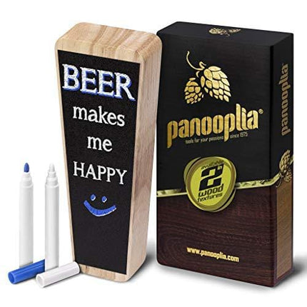 Beer Tap Handle and Two Liquid Chalk Markers Set - Wooden Keg Tap Handle for Standard Faucets and Kegerators with Reusable Chalkboard - Suitable for Home Brew, Bars, Kegs and Draft Beer